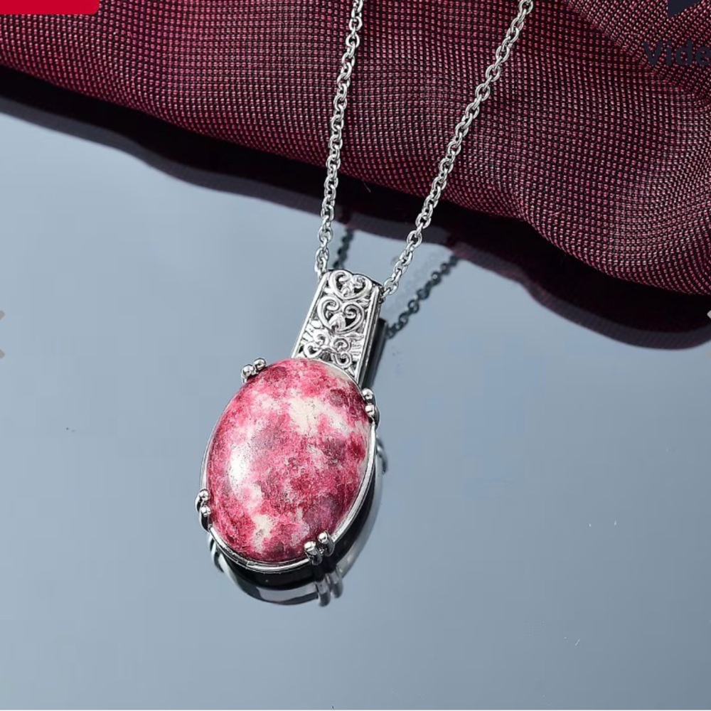 Norwegian Thulite 26.20 ctw Pendant in Platinum Over Copper with Magnet